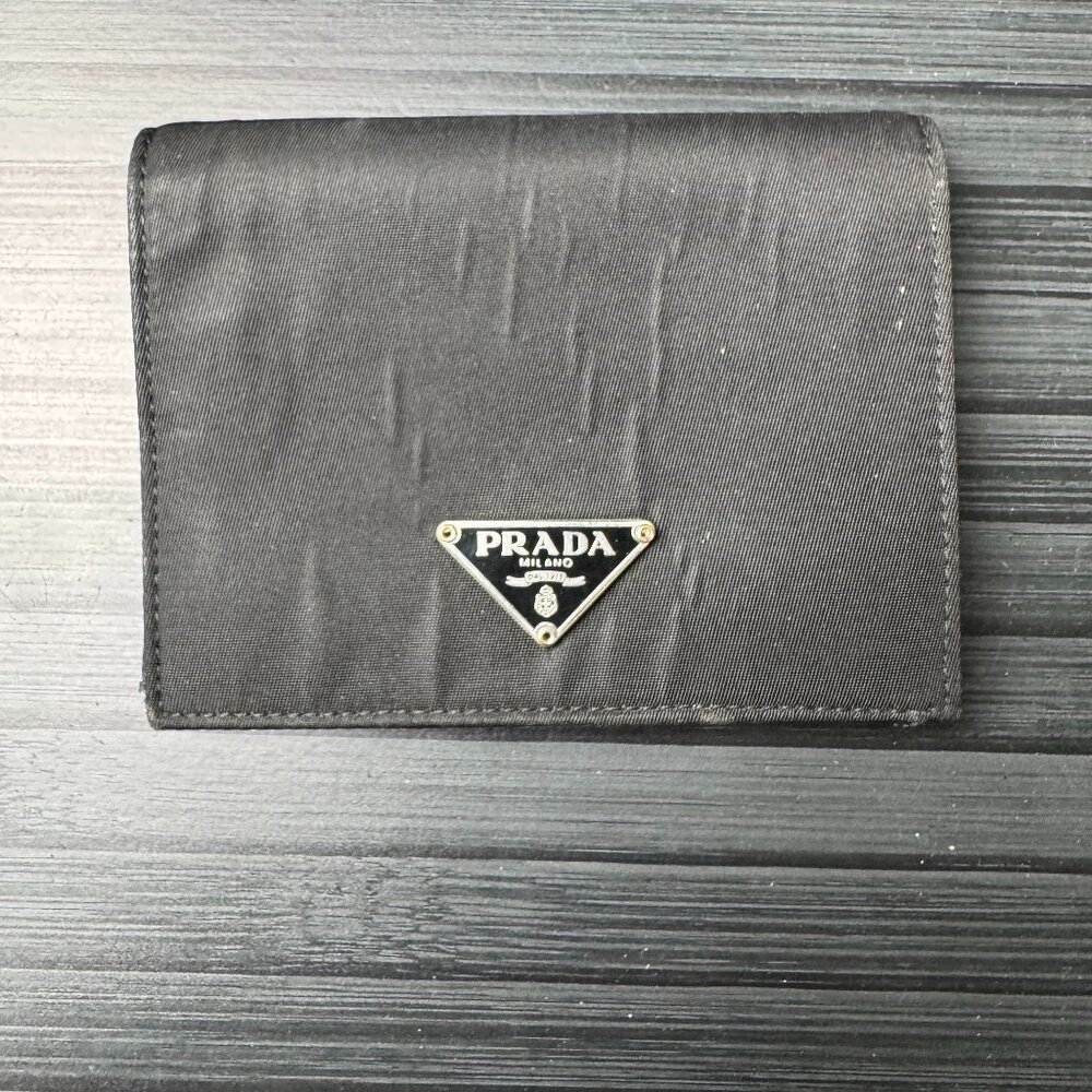 PRADA Nylon & Saffiano Leather Black Wallet Used|Authentic